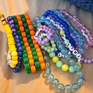Beaded bracelets and rings set of 12